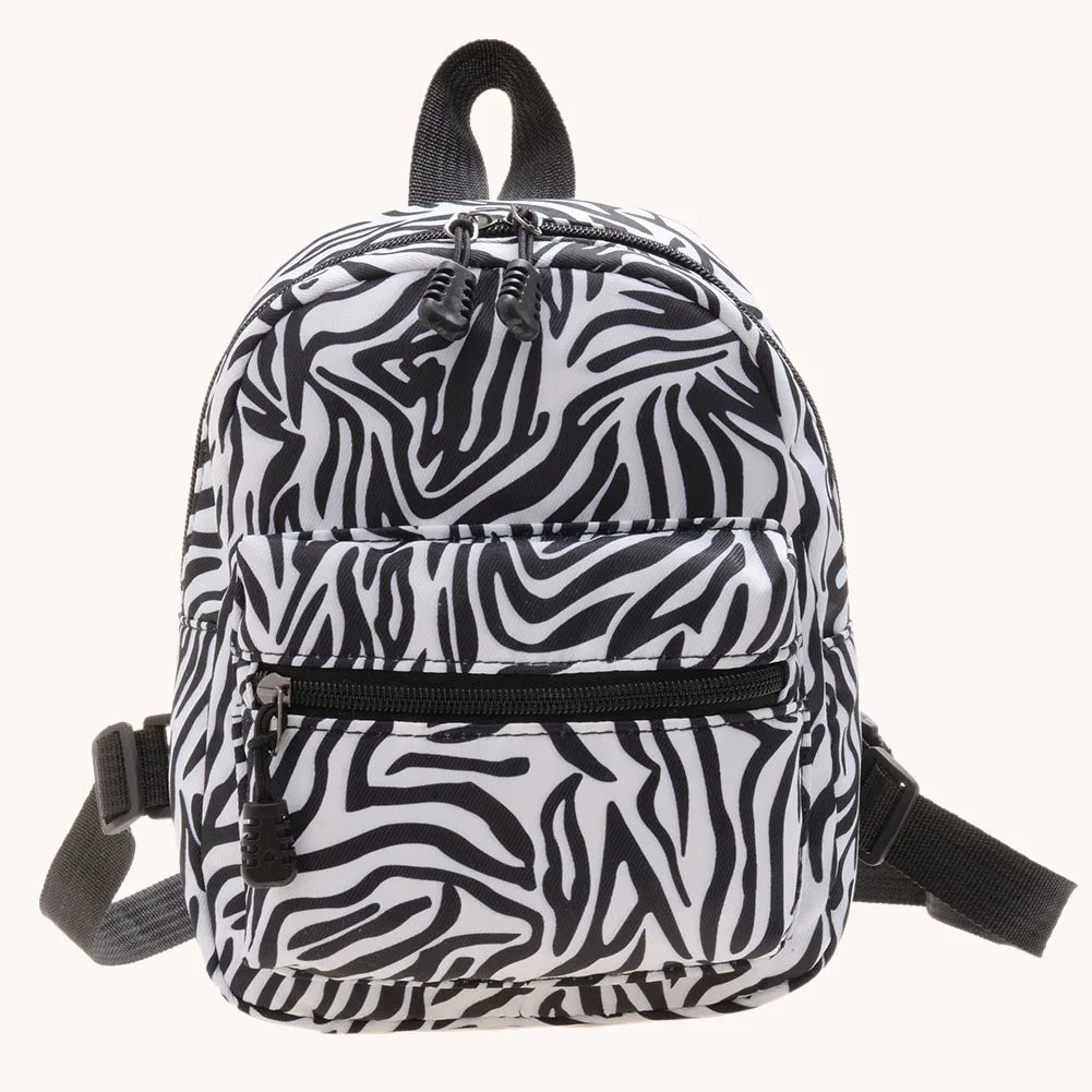 Women Zebra Leopard Cow Print Backpack - Nylon Shoulder Bag Mini Rucksack for Students