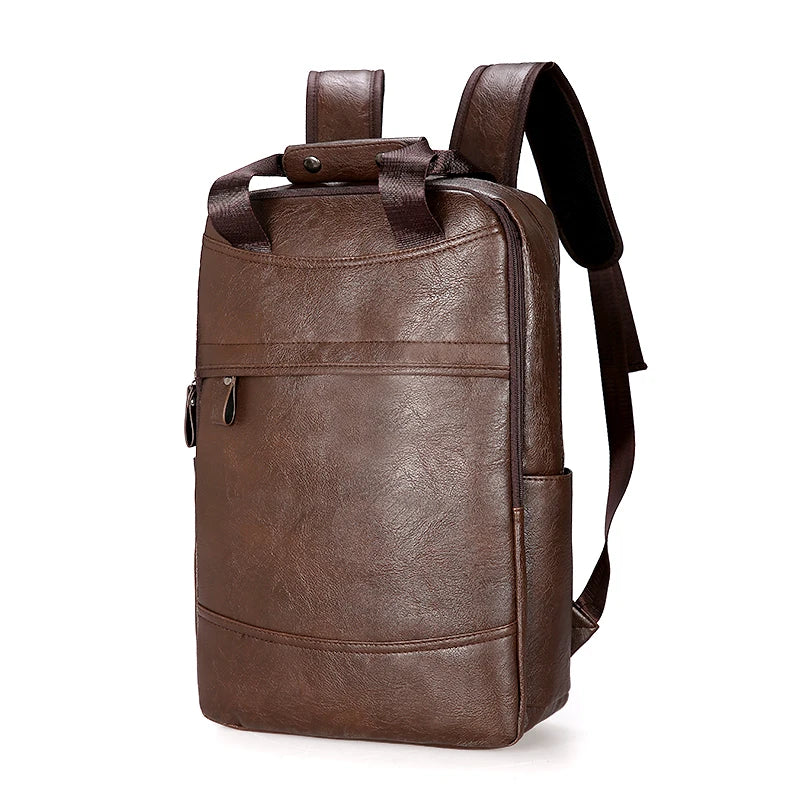 PU Leather Laptop Backpack for Men - Large Casual School Bag for Teenagers