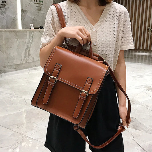 Vintage PU Leather Backpack - Fashion School Bag for Women and Girls