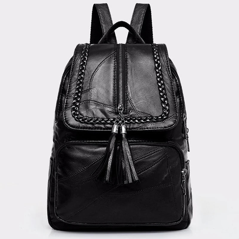 2024 Women's PU Leather Backpack - Classic Black Waterproof Travel Multi-Function School Bag