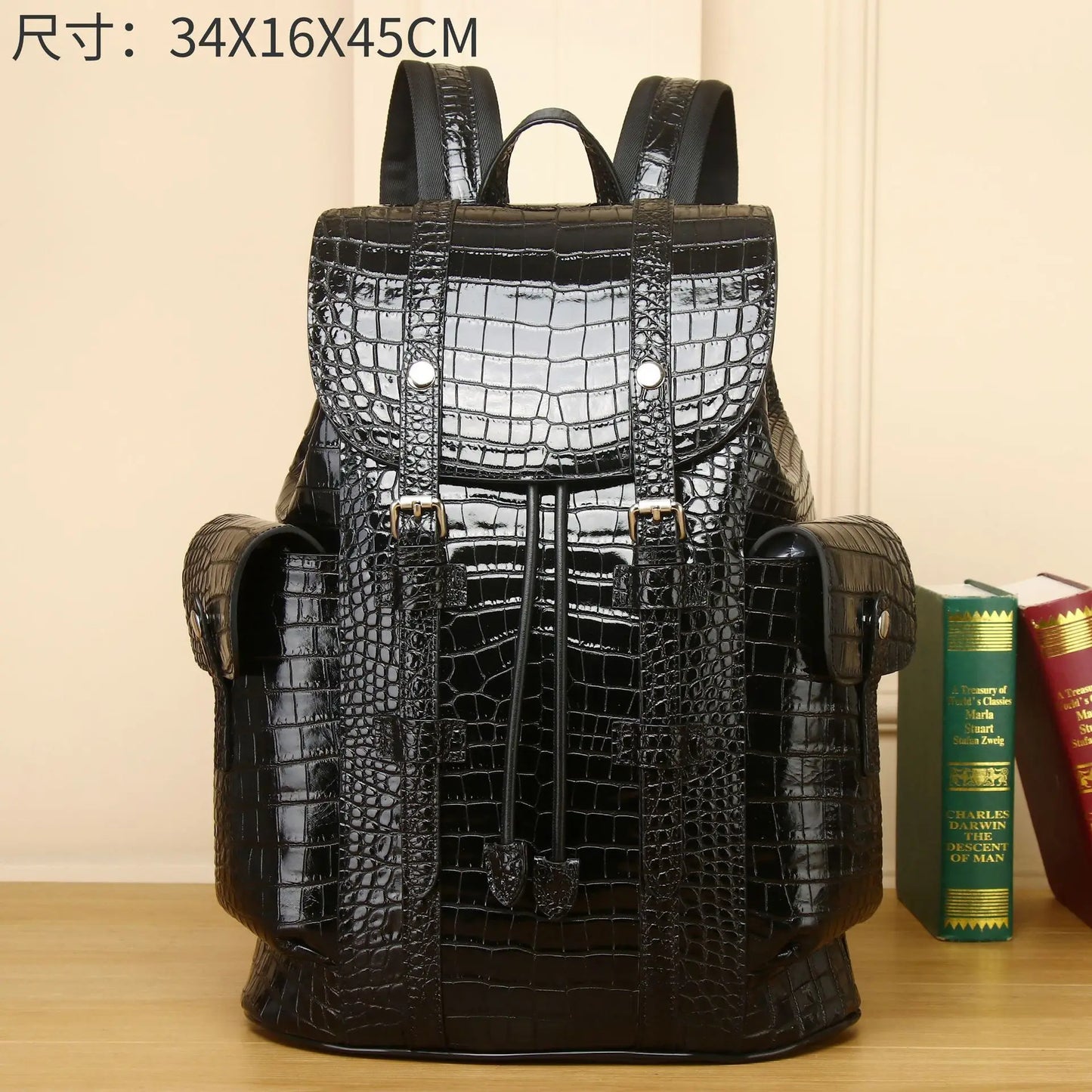 Crocodile Pattern Leather Travel Backpack - Large Capacity Bag for Men and Teenagers