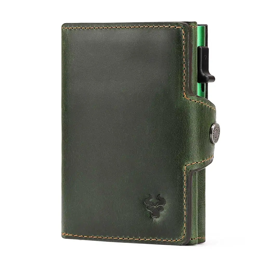 Smart Pop Up RFID Card Wallet - Genuine Leather Slim Card Case with Coin Purse