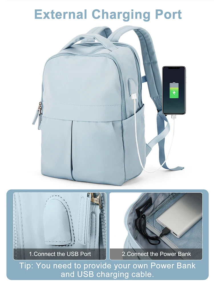 15.6 Inch Laptop Backpack for Women - College Work Travel Business Bag with USB Port
