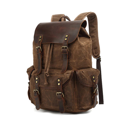 Casual Oil Wax Canvas Backpack - Vintage Waterproof Large Capacity Travel Bag