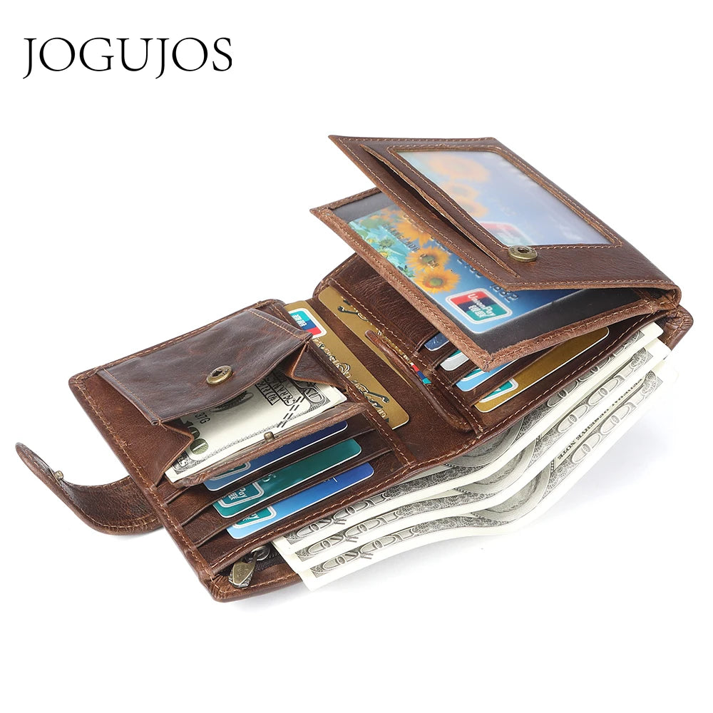 Crazy Horse Leather RFID Wallet - Business Card Holder with Coin Purse
