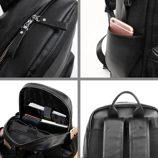100% Genuine Leather Backpack Men - 15.6 Inch Laptop Travel School Bag