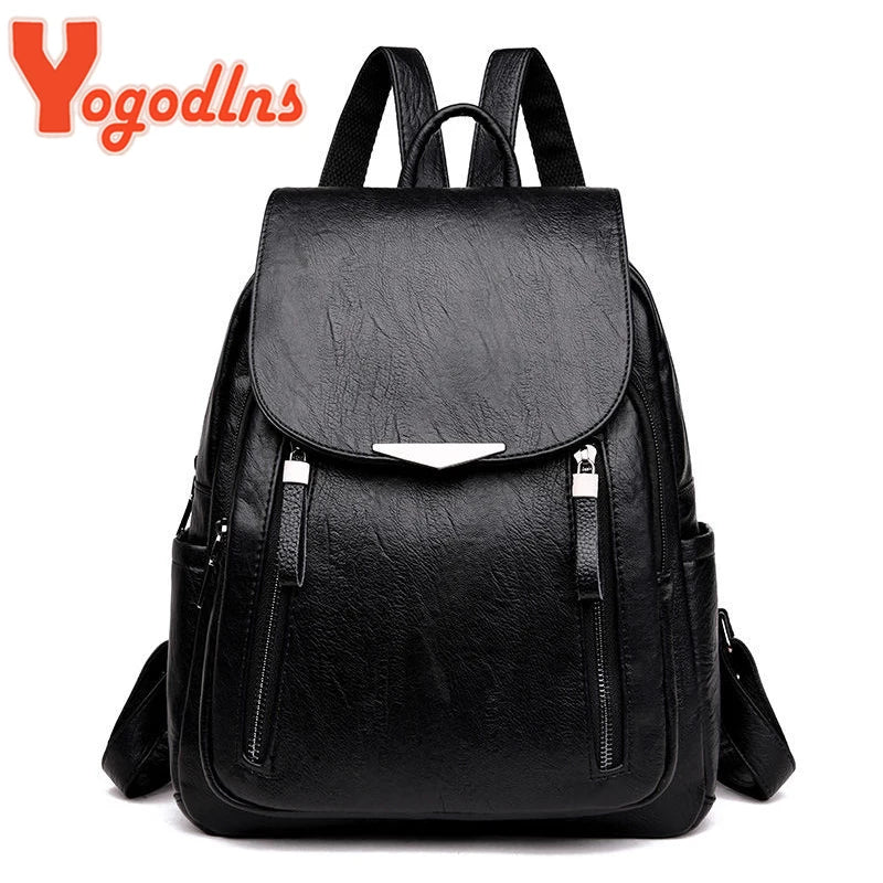 Yogodlns Luxury Backpack For Women - Soft PU Leather Travel School Bag with Double Zipper