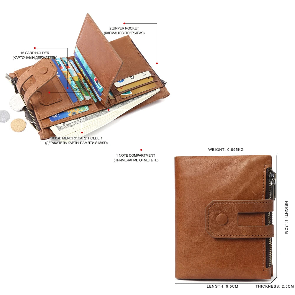 Crazy Horse Leather RFID Wallet - Business Card Holder with Coin Purse