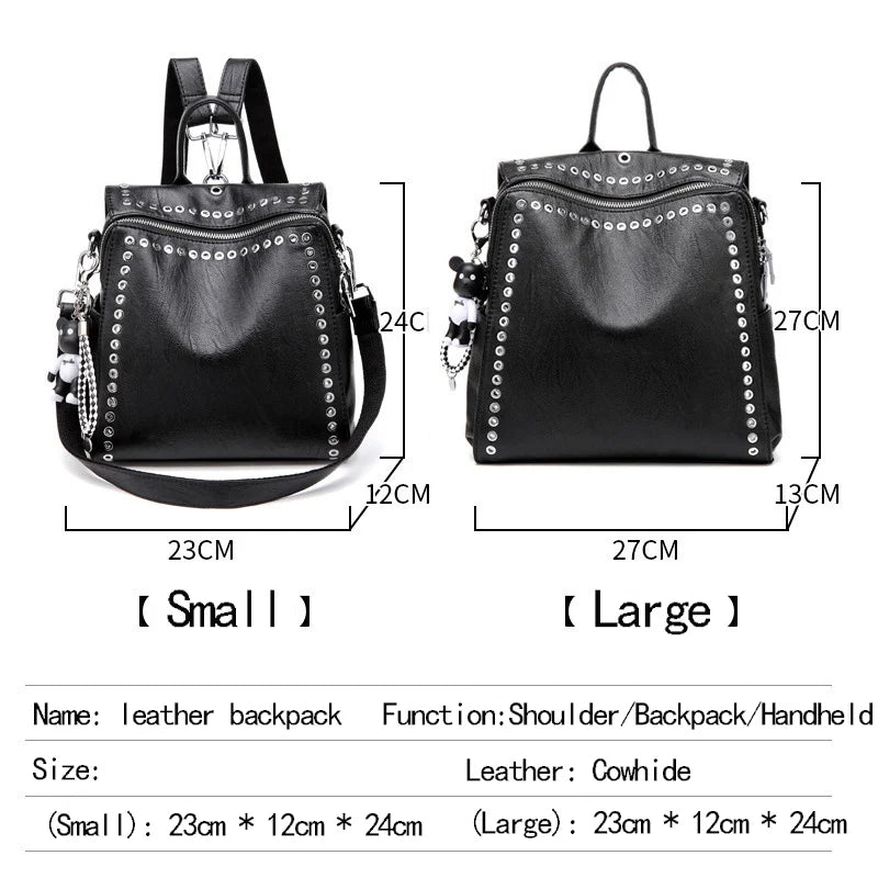 Luxury Genuine Leather Backpack - Rivet Multifunctional Shoulder Bag for Women