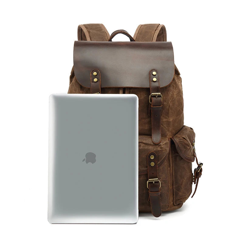 Casual Oil Wax Canvas Backpack - Vintage Waterproof Large Capacity Travel Bag