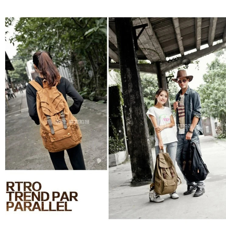 Vintage Military Canvas Backpack with Drawstring Closure