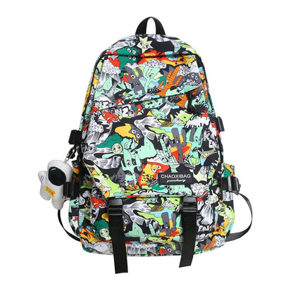Harajuku Graffiti Print Backpack - Fashion Nylon Laptop School Bag for Students