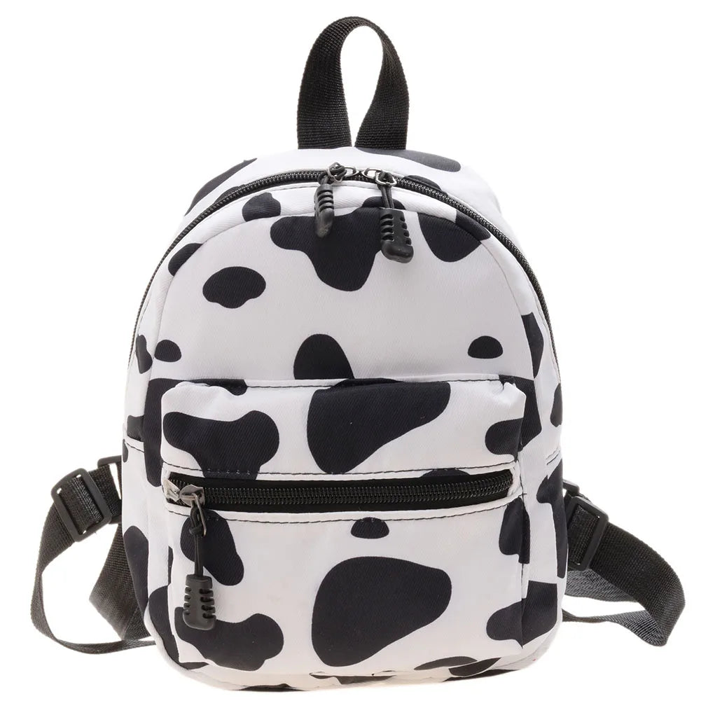 Women Zebra Leopard Cow Print Backpack - Nylon Shoulder Bag Mini Rucksack for Students