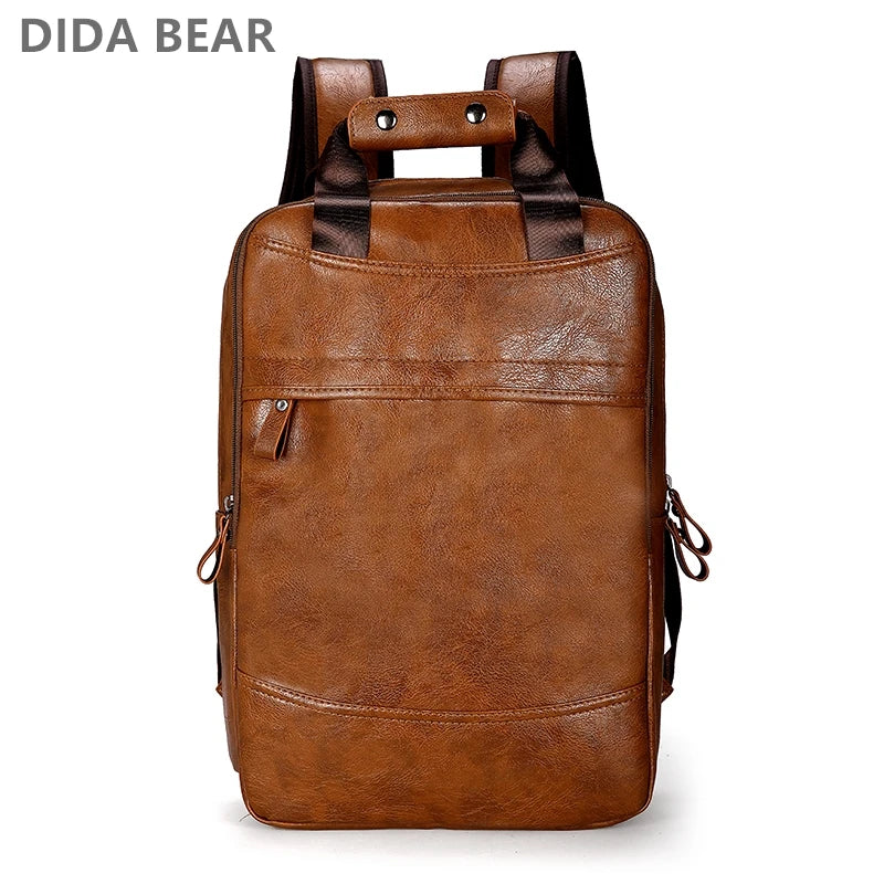PU Leather Laptop Backpack for Men - Large Casual School Bag for Teenagers