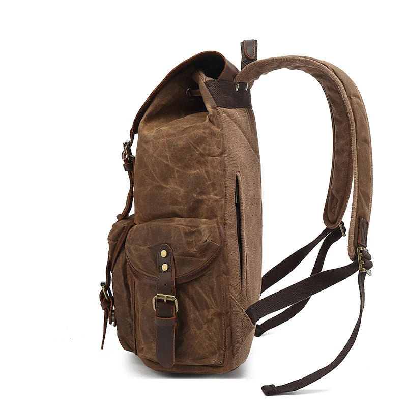 Casual Oil Wax Canvas Backpack - Vintage Waterproof Large Capacity Travel Bag