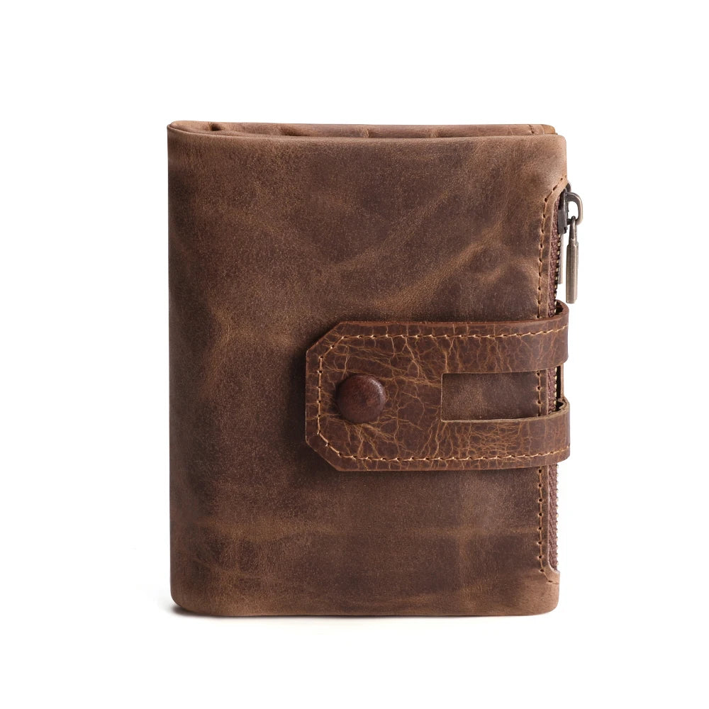 Crazy Horse Leather RFID Wallet - Business Card Holder with Coin Purse