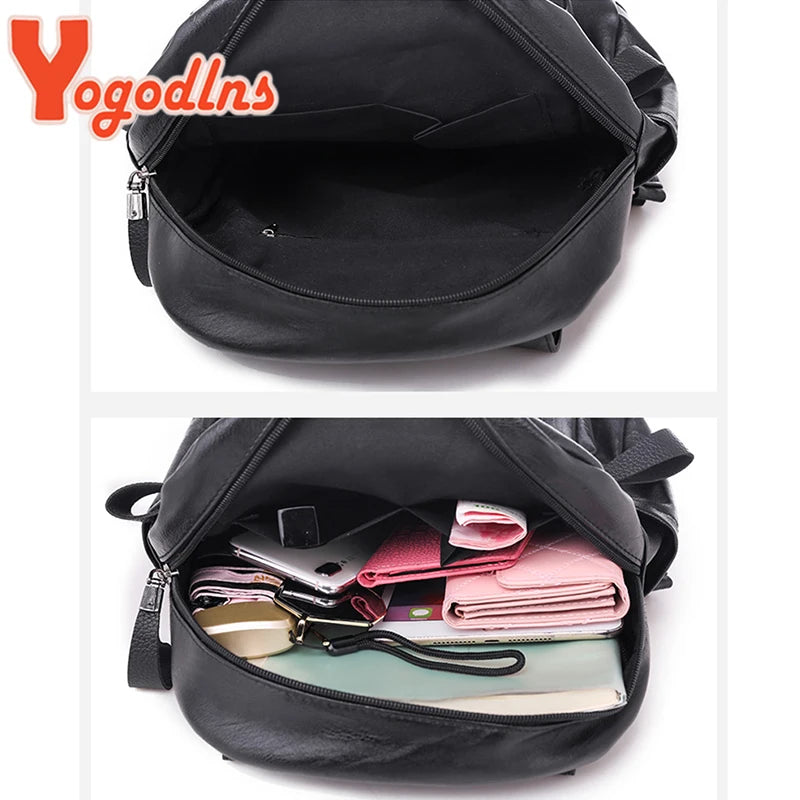 Yogodlns Luxury Backpack For Women - Soft PU Leather Travel School Bag with Double Zipper