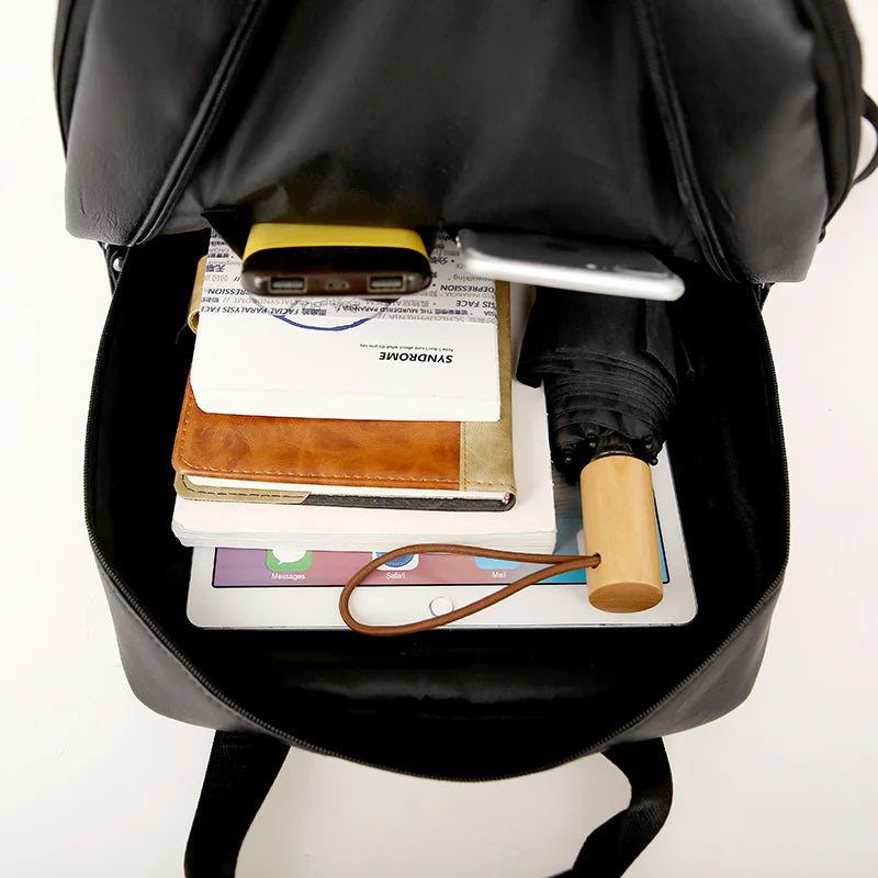 PU Leather Laptop Backpack for Men - Large Casual School Bag for Teenagers