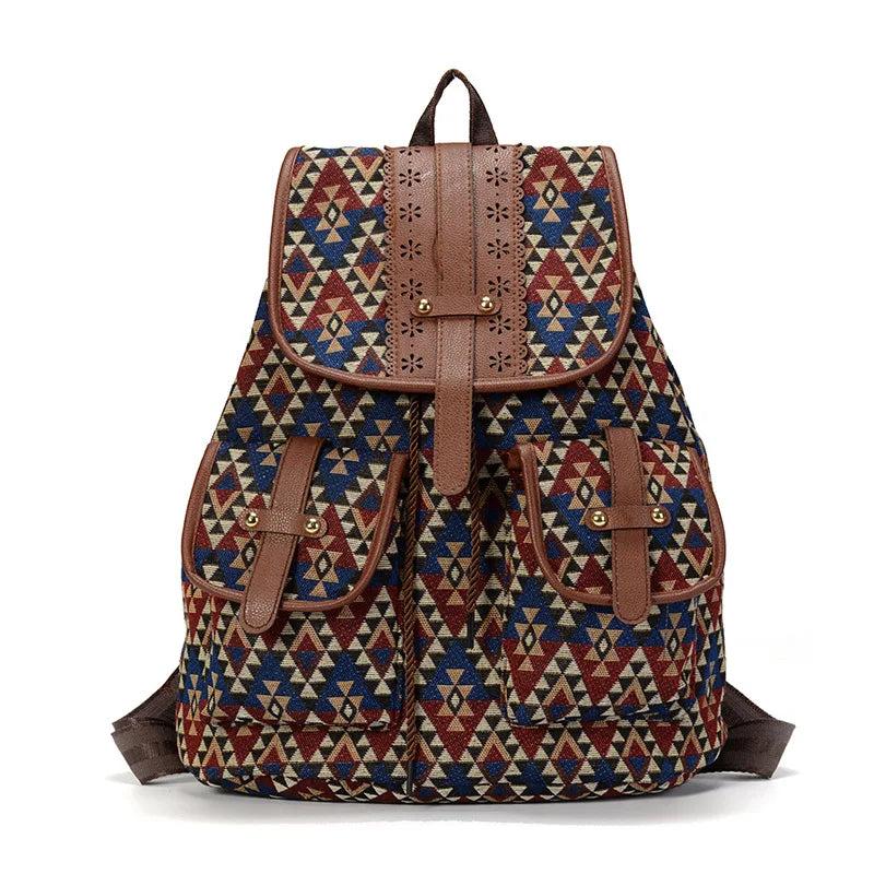 Floral Printing Canvas Backpack - Large School Bag for Teenage Girls Weekend Travel