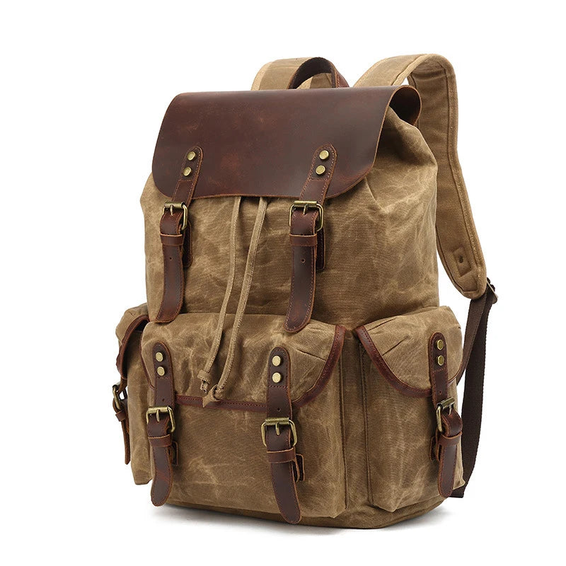Casual Oil Wax Canvas Backpack - Vintage Waterproof Large Capacity Travel Bag