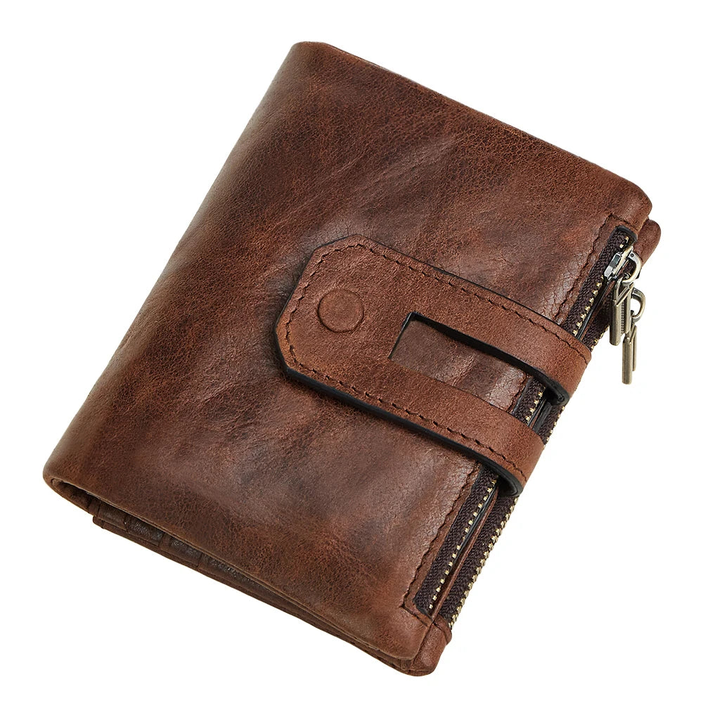 Crazy Horse Leather RFID Wallet - Business Card Holder with Coin Purse