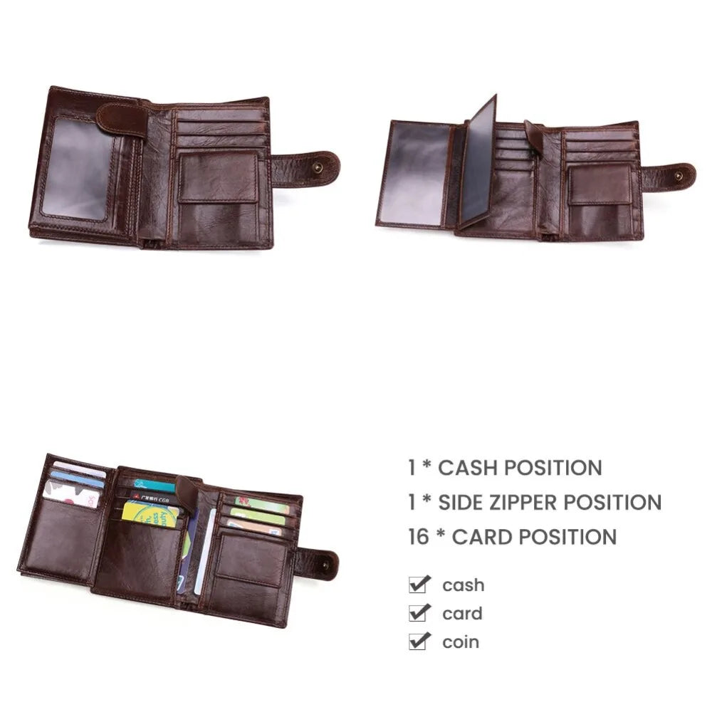 Crazy Horse Leather RFID Wallet - Business Card Holder with Coin Purse