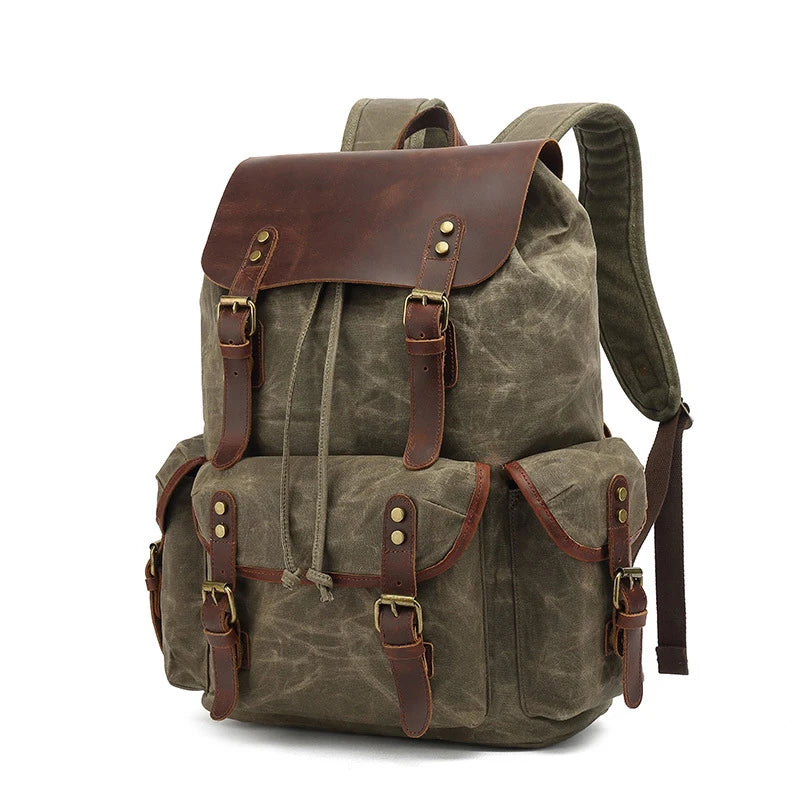 Casual Oil Wax Canvas Backpack - Vintage Waterproof Large Capacity Travel Bag