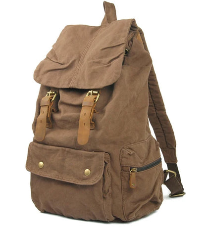 Vintage Military Canvas Backpack with Drawstring Closure