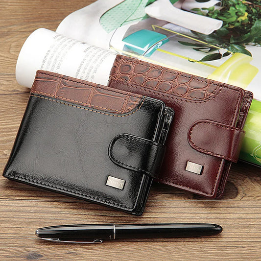 Patchwork Leather Trifold Wallet - Short Clutch with Coin Pocket & Card Holder