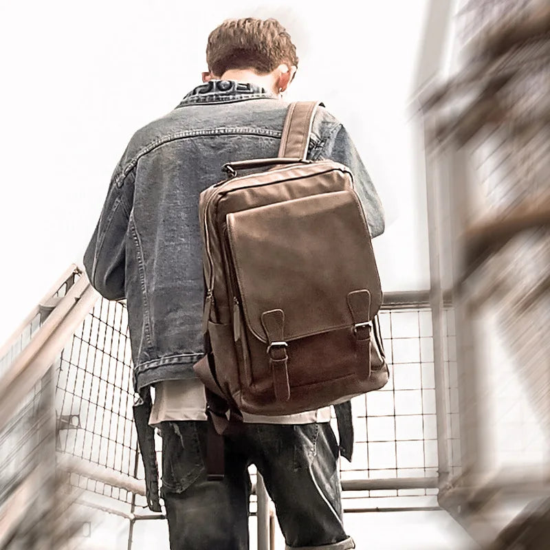 Luxury Waterproof Leather Laptop Backpack - School and Travel Bag for Students