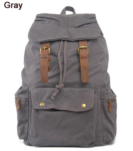 Vintage Military Canvas Backpack with Drawstring Closure