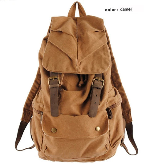 Vintage Military Canvas Backpack with Drawstring Closure