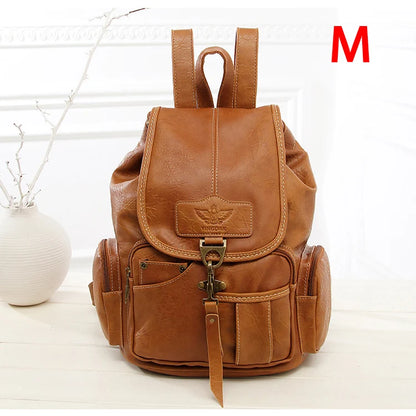 Vintage PU Leather Drawstring Backpack - Large School Bag for Women & Teens