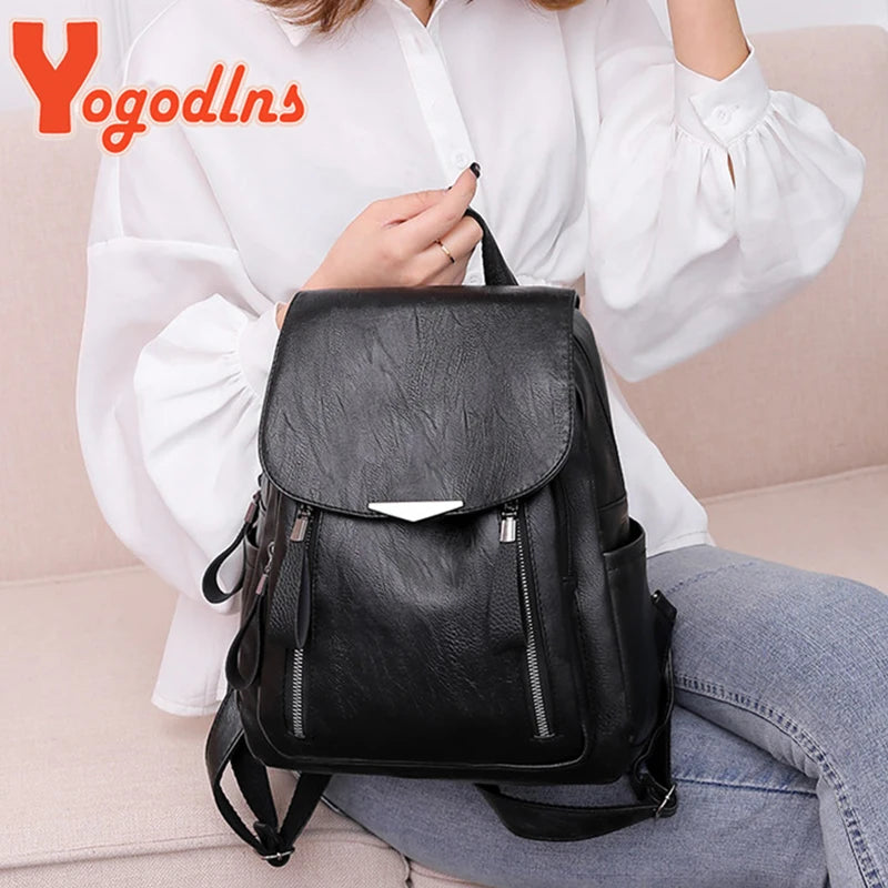 Yogodlns Luxury Backpack For Women - Soft PU Leather Travel School Bag with Double Zipper