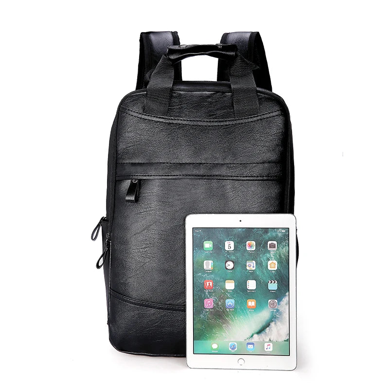 PU Leather Laptop Backpack for Men - Large Casual School Bag for Teenagers