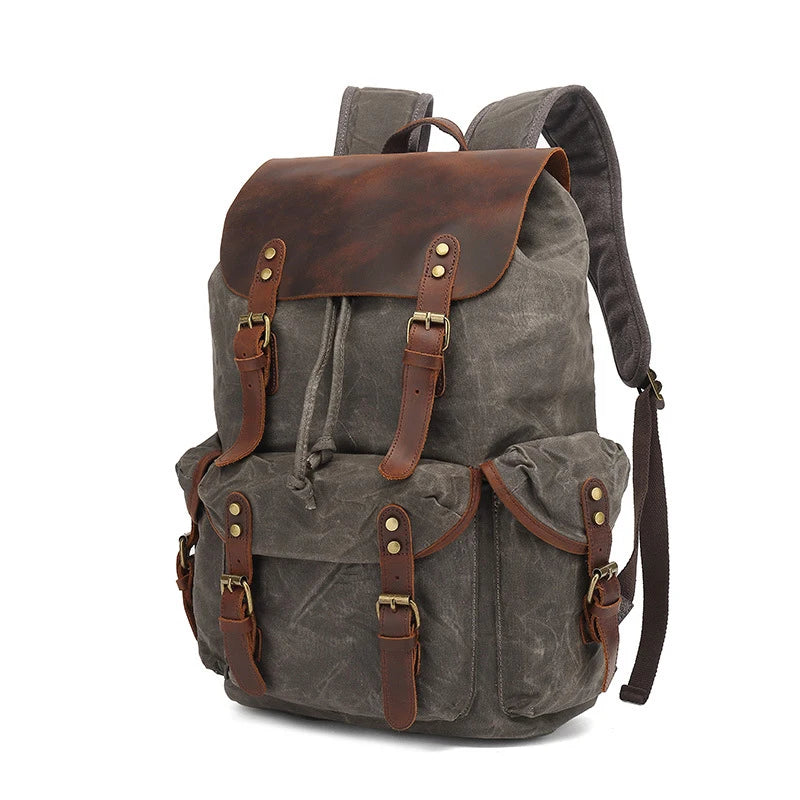 Casual Oil Wax Canvas Backpack - Vintage Waterproof Large Capacity Travel Bag