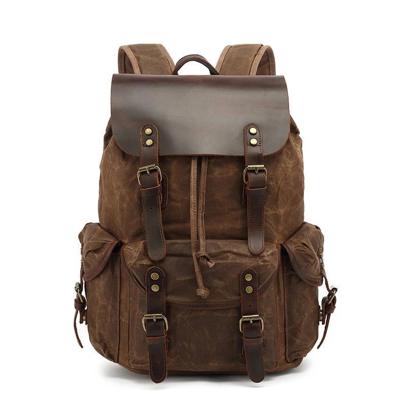 Casual Oil Wax Canvas Backpack - Vintage Waterproof Large Capacity Travel Bag