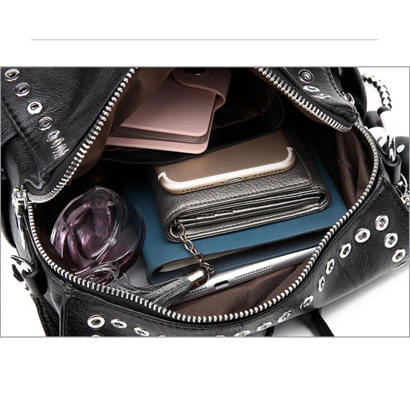 Luxury Genuine Leather Backpack - Rivet Multifunctional Shoulder Bag for Women