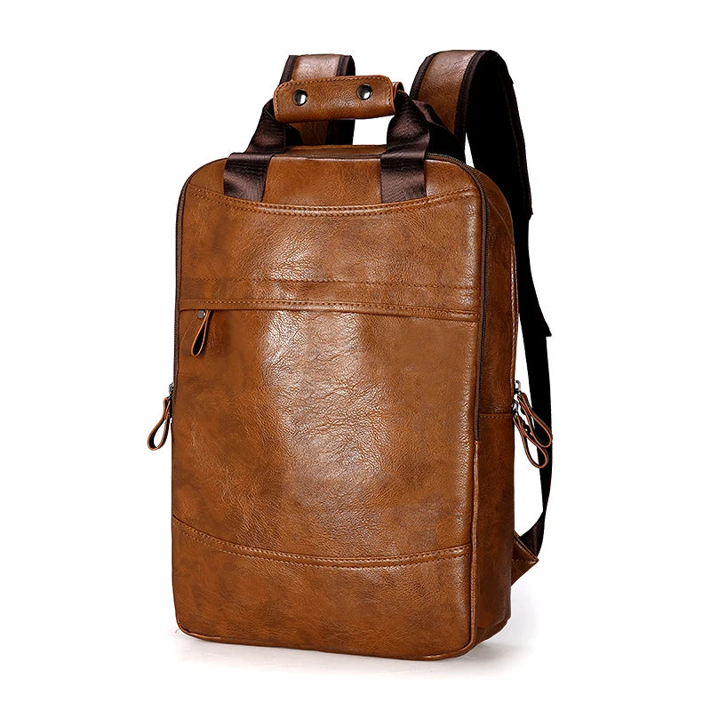 PU Leather Laptop Backpack for Men - Large Casual School Bag for Teenagers