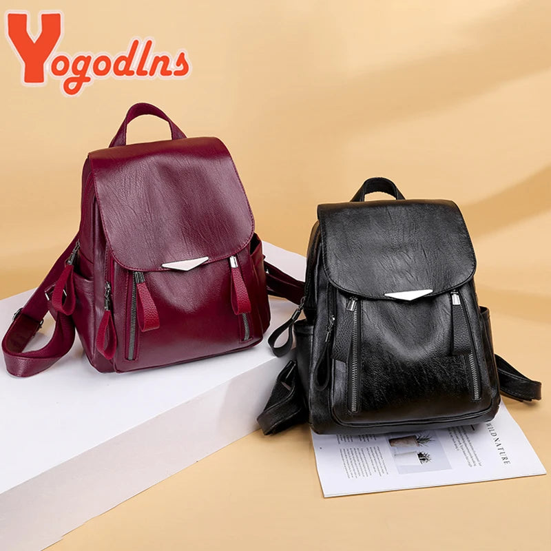 Yogodlns Luxury Backpack For Women - Soft PU Leather Travel School Bag with Double Zipper