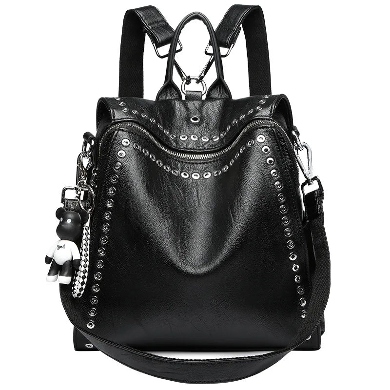 Luxury Genuine Leather Backpack - Rivet Multifunctional Shoulder Bag for Women