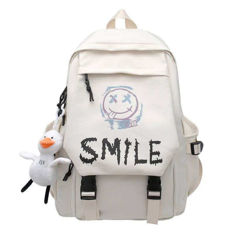 Pocket Front Preppy Style Nylon Backpack - Kawaii Large Capacity School Bag