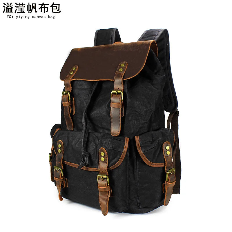 Casual Oil Wax Canvas Backpack - Vintage Waterproof Large Capacity Travel Bag