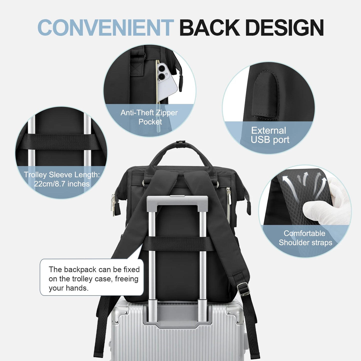 Water Resistant Laptop Backpack for Women - Stylish Business Travel Bag with USB Port