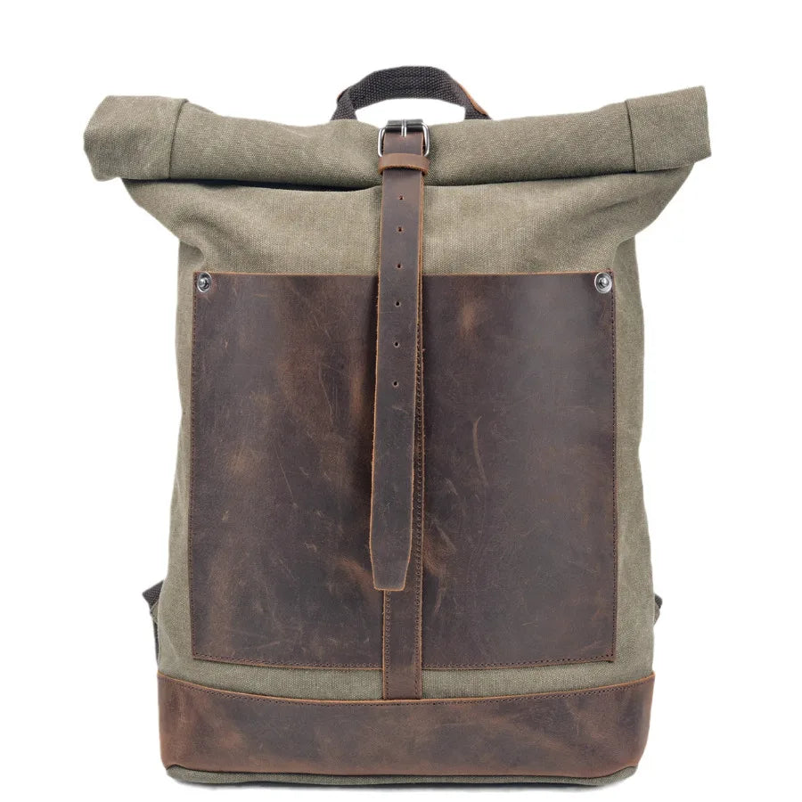 Top Quality Canvas & Cowhide Travel Backpack - 16 Inch Laptop Bag