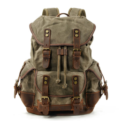 Outdoor Canvas Leather Backpack - Large Capacity Travel and Climbing Bag for Men
