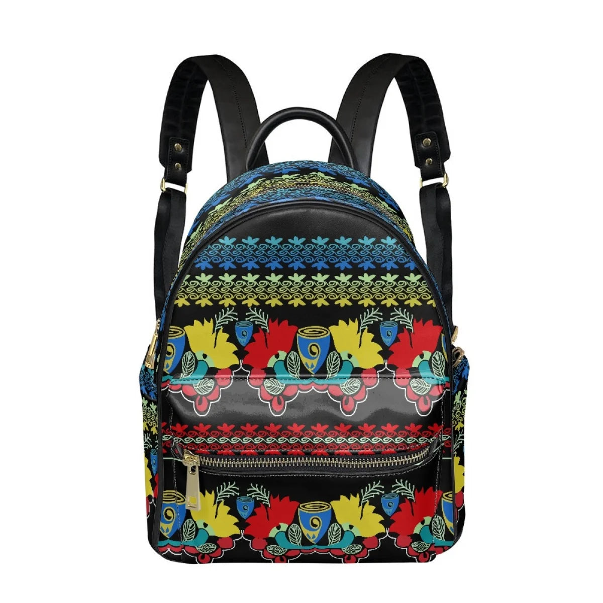 Fashion Floral Print PU Leather Backpack - Stylish Bag for Women and Teenage Girls