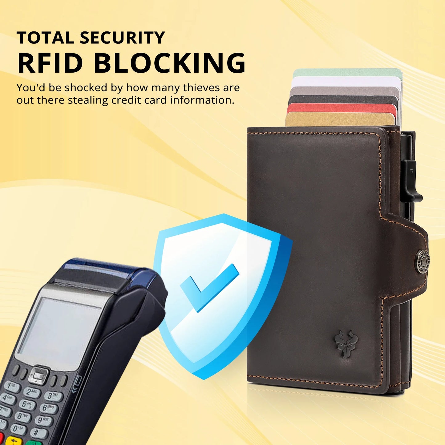 Smart Pop Up RFID Card Wallet - Genuine Leather Slim Card Case with Coin Purse