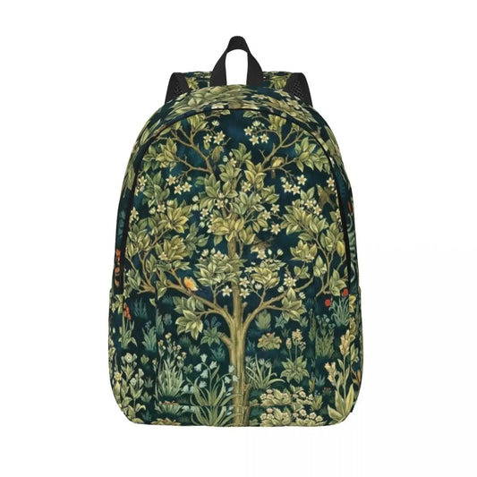 Tree of Life Canvas Backpack - Floral Textile College School Travel Bag Fits 15 Inch Laptop