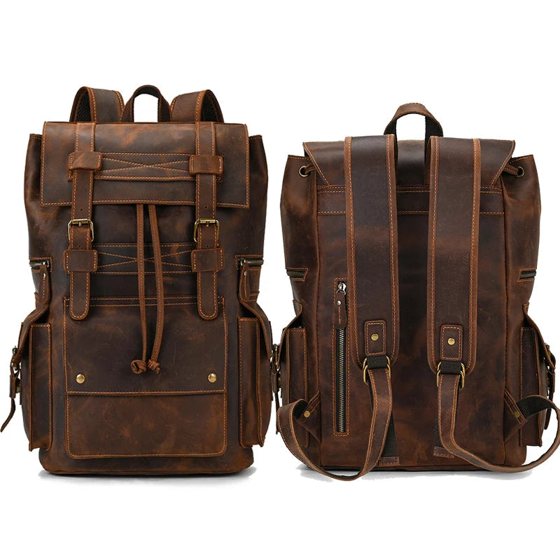 Genuine Leather 17 Inch Laptop Travel Backpack - Large Daypack for Men